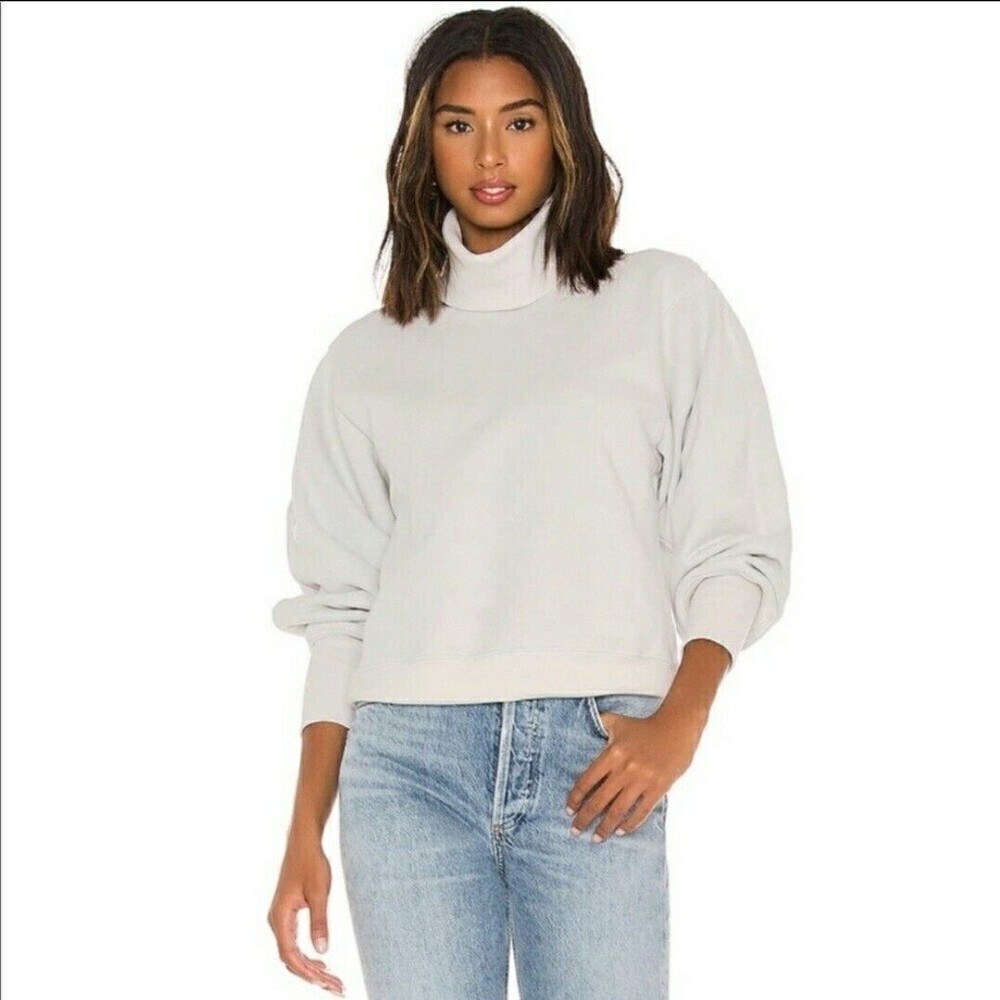 Agolde Rib Turtleneck Sweatshirt M Paper Mache Cozy Minimalist Elevated Basic